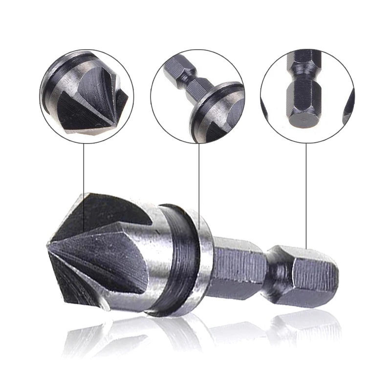 

1/4 Hex Shank Countersink Drill Bit 5 Flute 90 Degree Woodworking Chamfer Counter Sinks 12-19mm Chamfering Debur Countersink