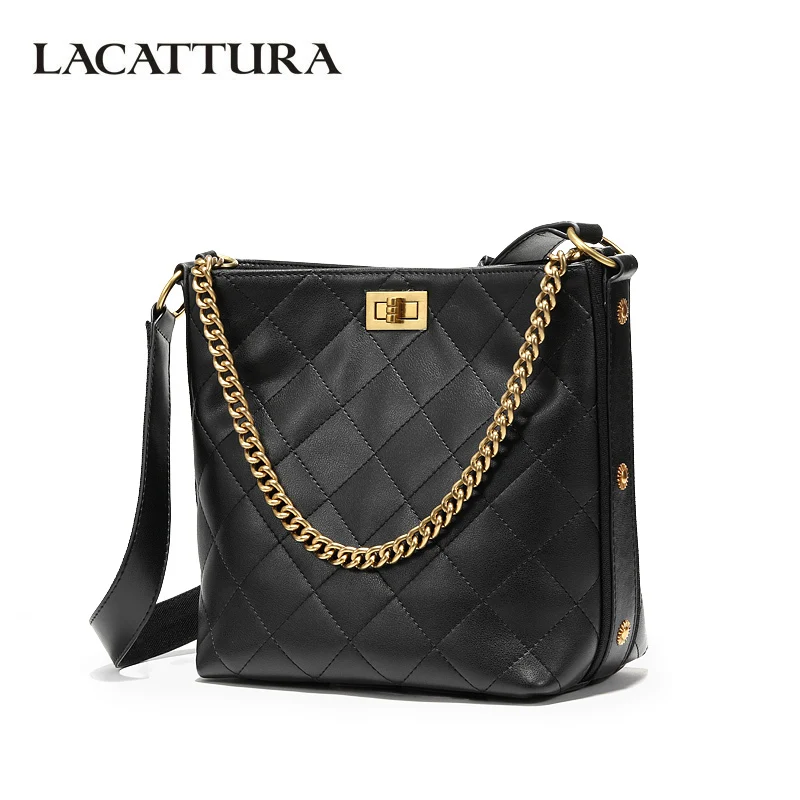 

LACATTURA Luxury Designer Chain Women Leather Handbag 2019 High Capacity Ladies Diamond Lattice Crossbody Handbags Shoulder Bags