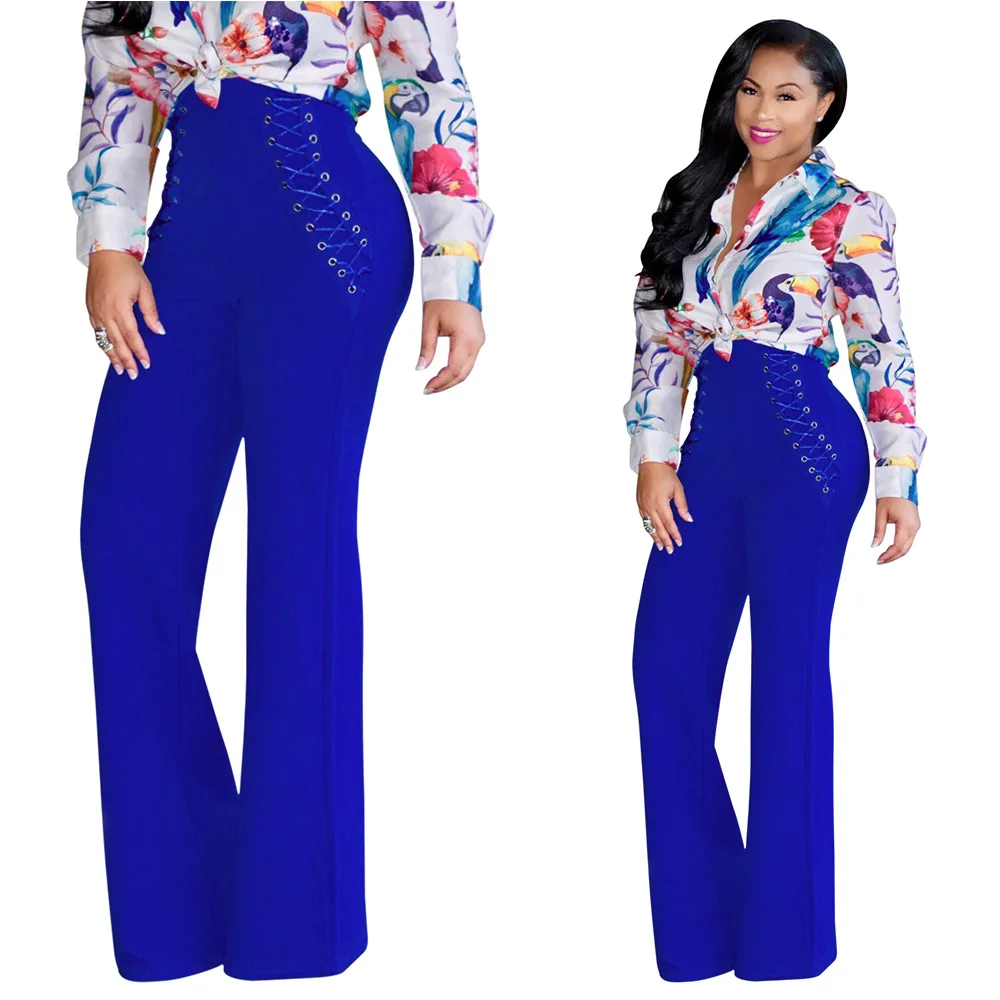 Tall Waist Women Pants Female Solid Casual Styles Straight Leg Trousers ...
