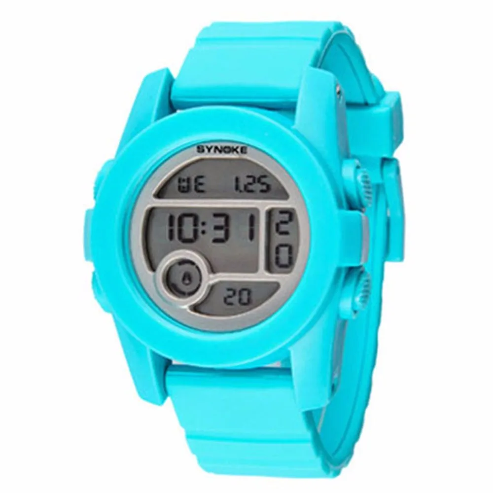 Дети Водонепроницаемый светодиодный цифровые часы ярких цветов Резиновый Ремешок модные часы для мальчиков и девочек