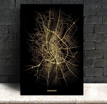 

Budapest,Modern City Gold Map Poster Canvas Art Print Home Room Decor