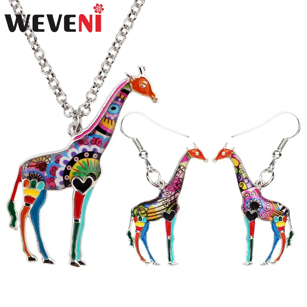 

WEVENI Enamel Alloy Floral African Jungle Giraffe Earrings Necklace Jewelry Sets For Women Girls Party Gift Wild Animal Charms