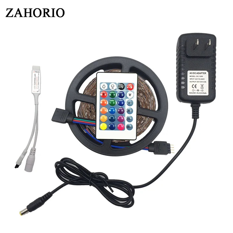 

RGB LED Strip 3528 5M 10M Strip LED Light RGB DC12V Flexible 24key IR Remote Controller 12V Power RGB led strip Free Shipping