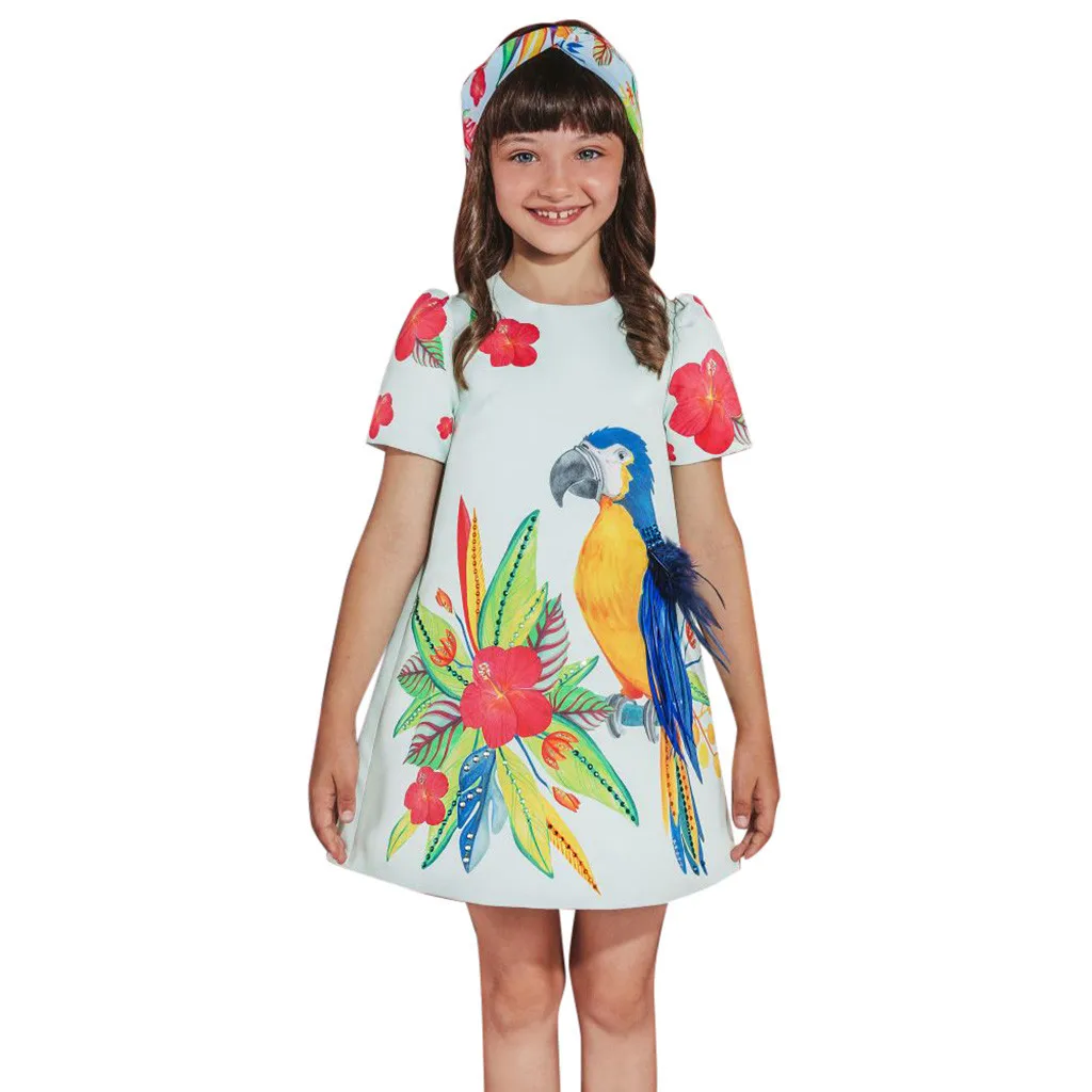 Платья для малышей элегантное платье принцессы с короткими рукавами и цветочным принтом для маленьких девочек одежда Abbigliamento Bambine