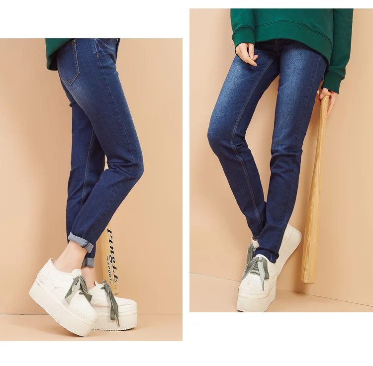 Metersbonwe, узкие джинсы для женщин, джинсы, базовый дизайн, женские синие джинсовые брюки-карандаш, повседневные, высокое качество, Стрейчевые женские джинсы с талией