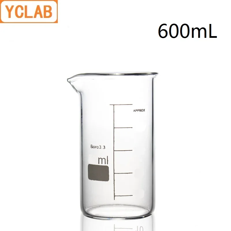 

YCLAB 600mL Beaker Tall Form Borosilicate 3.3 Glass with Graduation and Spout Measuring Cup Laboratory Chemistry Equipment