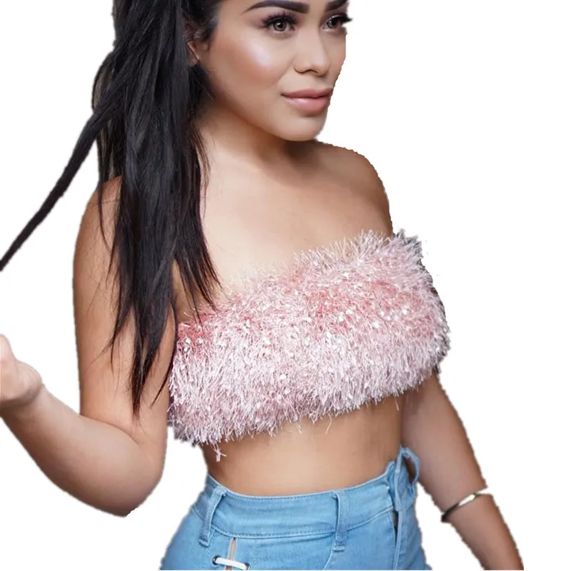 

2019 Solid Polyester Tassel Natural Color Corset New Sexy Women's Casual Night Clubs Plush Shorts Wrapped Chest Free Shipping