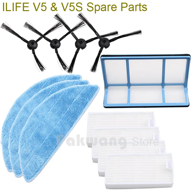 Original ILIFE V5 V5S Robot Vacuum Cleaner Side Brush 4 Pcs HEPA Filter4 Pcs Mop 3
