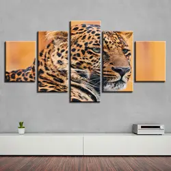 Настенные книги по искусству плакат украшения дома современный 5 панель животных леопард Гостиная Холст HD печати живопись модульная