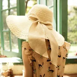 Новый Для женщин Лето круглый с плоской верхней Соломенная пляжная шляпа Мода дизайн очаровательные дамы бантом дизайн Beach Sun Hat шляпа от