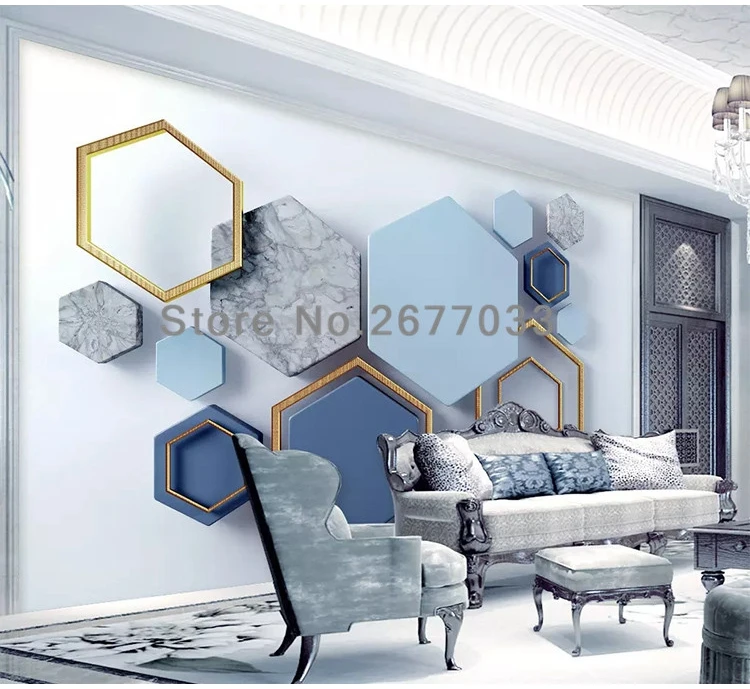 Custom 3d Modern Minimalist Geometric Marble Mosaic Wall Cloth Wallpaper Mural Living Room Wall Decoration Home Papel De Parede