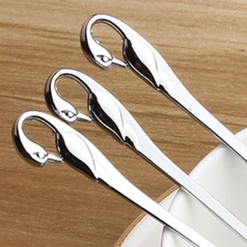 FHEAL Creative Kitchen Dining Bar Swan Dinnerware Spoons Forks Alloy Silver Coffee Spoon Two Teeth Fruit Dessert Forks Flatware (4)