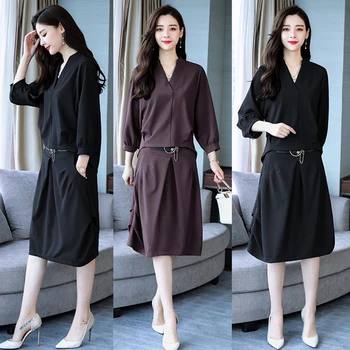 

Pure Colour Casual Trendy Wild Skirt Set Temperament Elegant Survetement Femme 2 Piece Brief Generous Costumes For Women