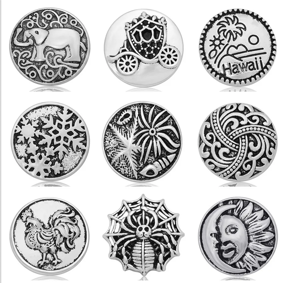 

Hot sale Christmas snowflake Sun&Moon 18MM snap buttons elephant life of tree simple snap buttons fit snap necklace wholesale