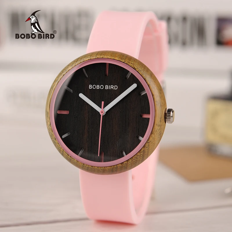

bayan kol saati BOBOBIRD Wood Watch Women Quartz Wristwatches Silicone Band In Gift Box reloj mujer Accept Dropshipping R28