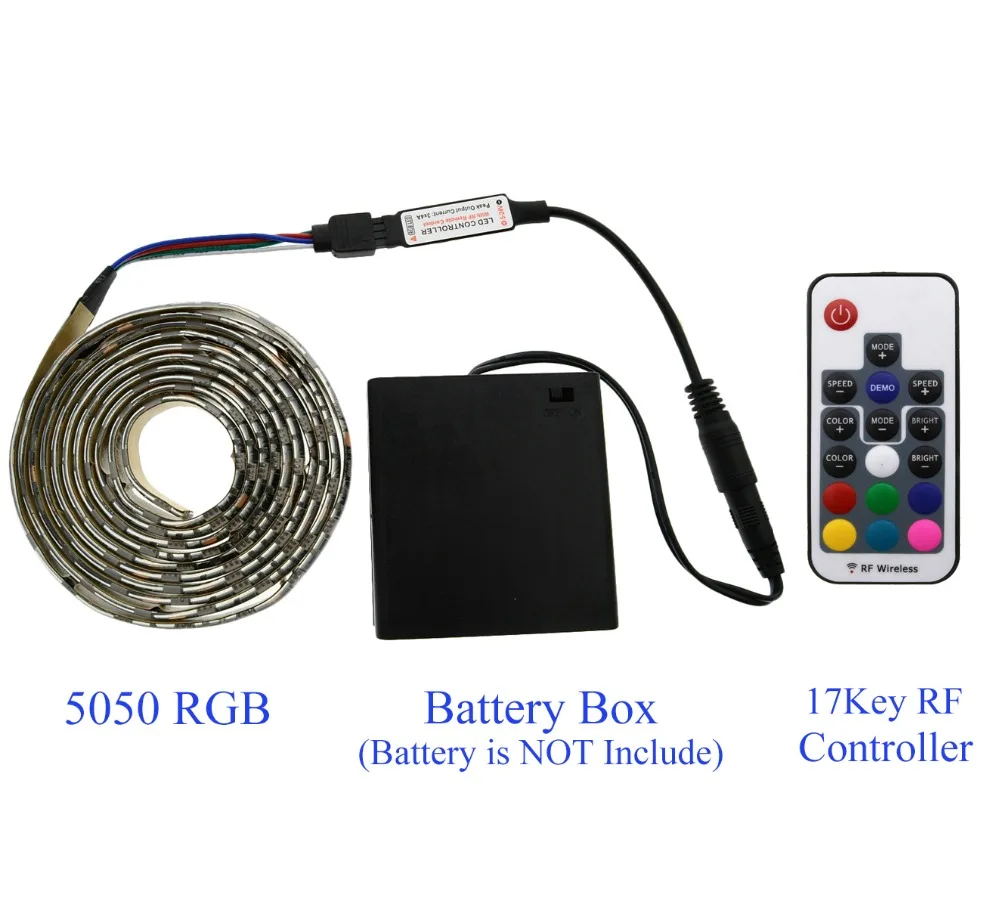 5050 RGB Батарея Светодиодные ленты 5V черная печатная плата декоративный светильник 4* AA(не включены) Батарея работает с 17Key RF контроллер