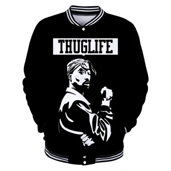 

2Pac Cool Mens Baseball Jacket Spring Fashion Slim 3D Print Long Sleeve Bomber Jacket Jaquetas Men Brand Varsity Jackets