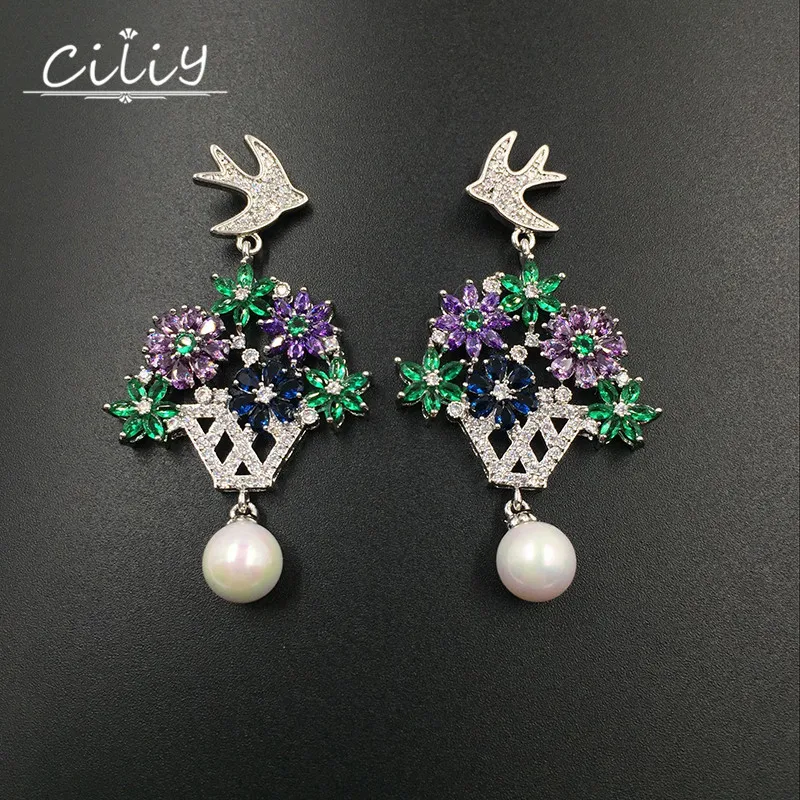 Ciliy 2018 новый дизайн роскошные модные висячие серьги корзины с ласточкой микро