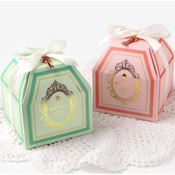 

free shipping pink blue MERCI party favor boxes for bridal shower , HBMY12