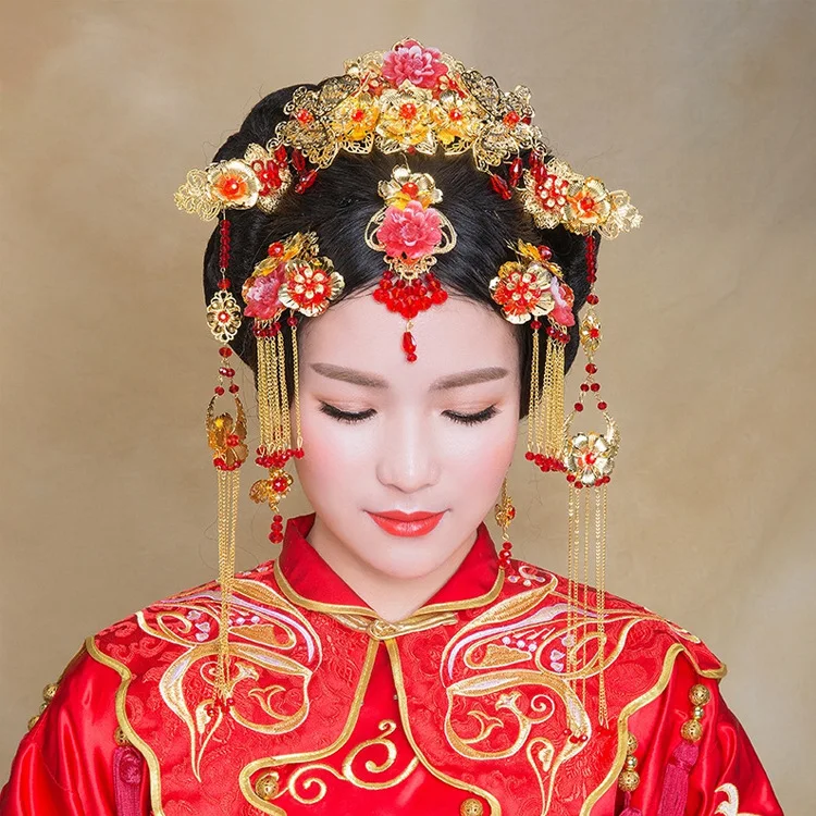 Buy red ceramic flower Chinese headdress red tassel