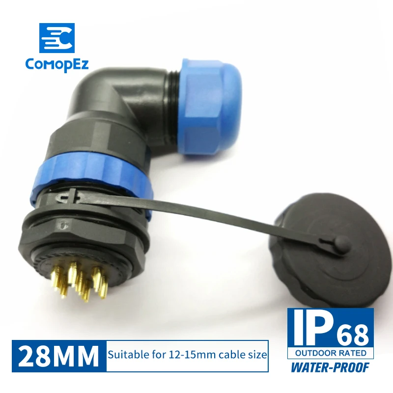 

SP28 IP68 Cable Connector 3 5 7 9 12 16 19 24 Pin Waterproof Connector Plug & Socket Male and Female SD28 28mm Elbow Nut