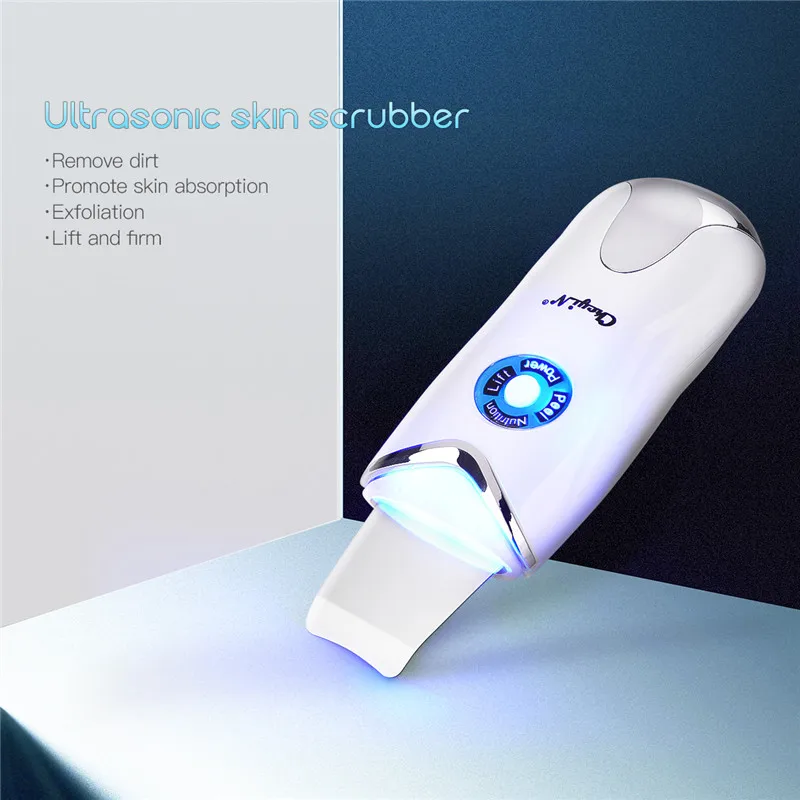 

Ultrasonic Face Deep Cleaning Skin Scrubber EMS Iontophoresis Blue Light Skin Rejuvenation Lifting Peeling Blackhead Removal 35