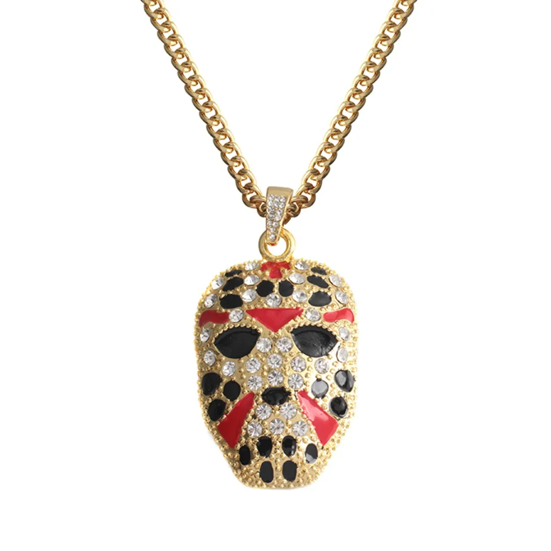Men Hip Hop Iced Out Mask Crystal Chain Pendant Necklace Gold Color Special Gift for Women Men Shellhard Punk Jewelry