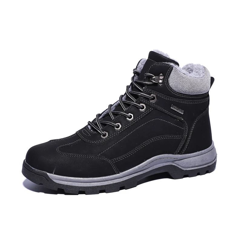 Водонепроницаемая походная обувь противоскользящие уличные альпинистские ботинки для мужчин флисовые теплые зимние кроссовки с высоким вырезом мужские походные ботинки - Цвет: 8058Black