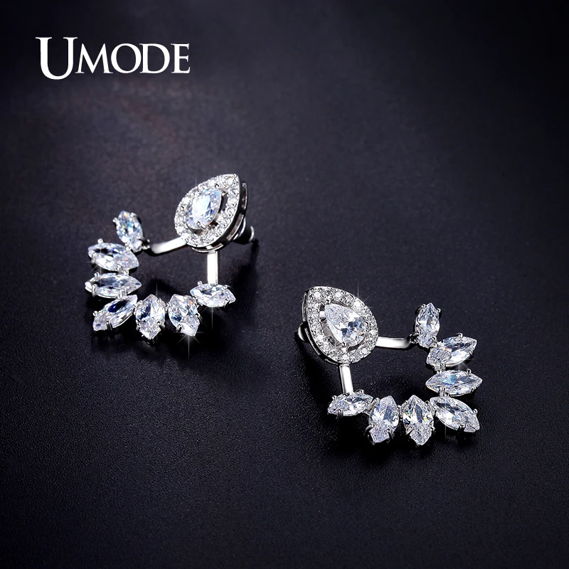 UMODE Fashion Needle Zircon Studs Earrings Jackets For Women Leaf Water Drop Elegant Jewelry Boucle D'oreille Femme UE0248