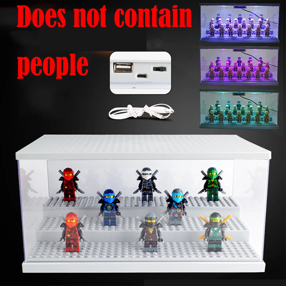 

Led Light Display Case/Box Dustproof ShowCase Gray Base For Blocks Acrylic Plastic Display Box Case