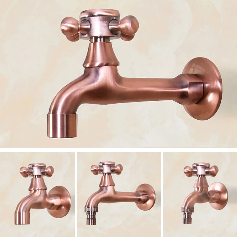 Antique Red Copper Wall Mount Garden Bibcock Washing Machine Faucet Bathroom Mop Faucet Outdoor Faucet Single Cold Tap KD080