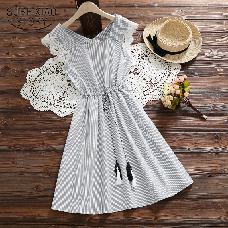 

2019 Dresses Woman Party Night Plus Size A-line Stripe Pattern Sweet Style Summer Lady Women Fashion Sleeveless Dress 3520 50