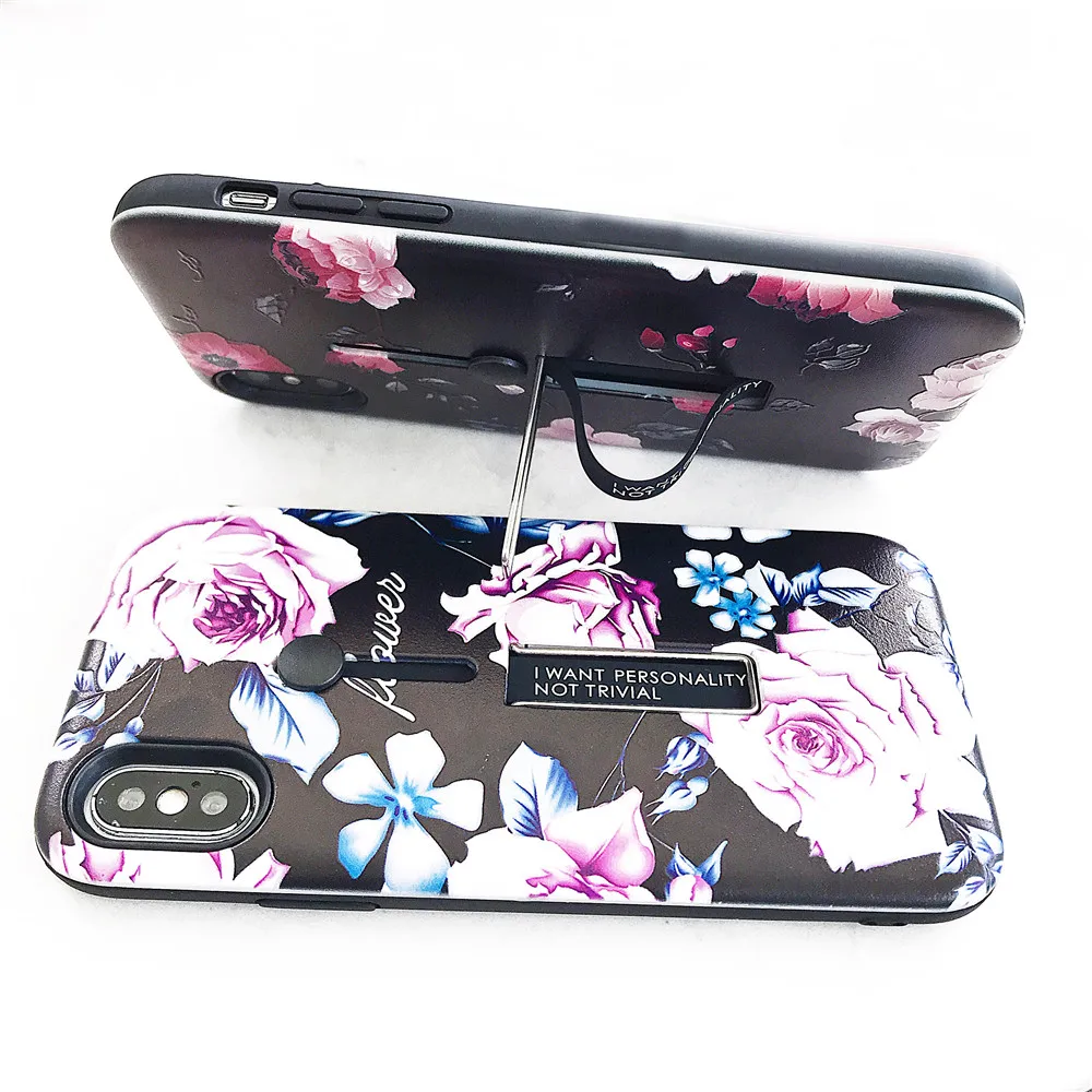 

Cover For iPhone 7 6 6S 8 Plus XS X Phone Ring Case Rose Flowers Soft TPU Back Shell Patterned Skin