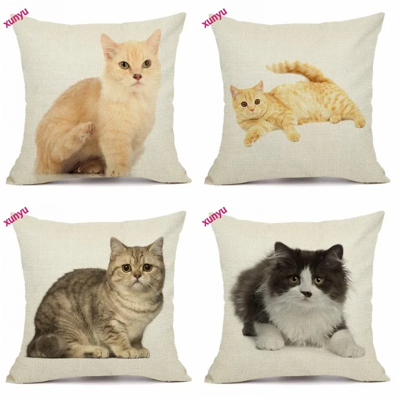 

XUNYU Pet Cat Cushion Cover 45x45cm Animal Pillow Case Linen Pillowcase Home Decorative Throw Pillow Cover for Sofa BT011