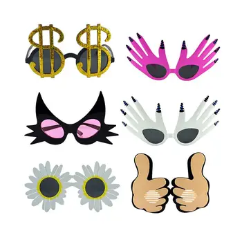

6PCS Gesture Glass Flower Pattern Dollar Symbol Funny Novelty Decorative Modeling Eyeglass Eyewear Sunglasses for Dancing Party