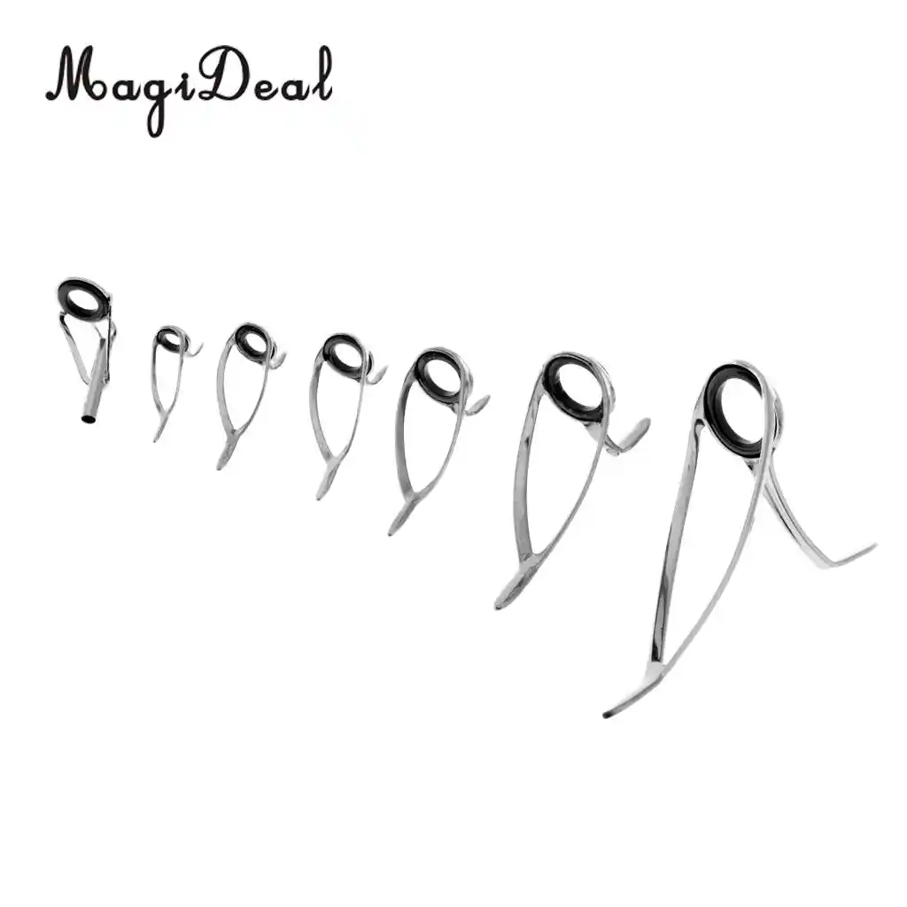 7Pcs Mixed Size Fishing Rod Guides Tip Eye Line Rings Building Repair Kit In FT 7Pcs Mixed Size Fishing Rod Guides Tip Eye Line Rings Building Repair Kit In FT