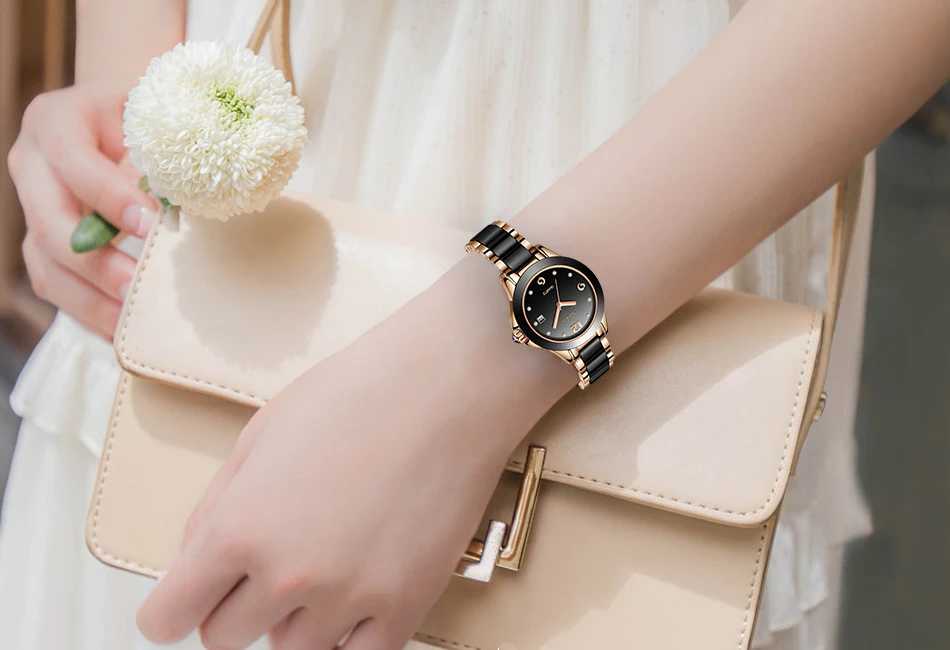 Montre Femme 2019 SUNKTA новые роскошные женские часы розовые керамические золотистые женские часы с бриллиантами подарок кварцевые наручные часы