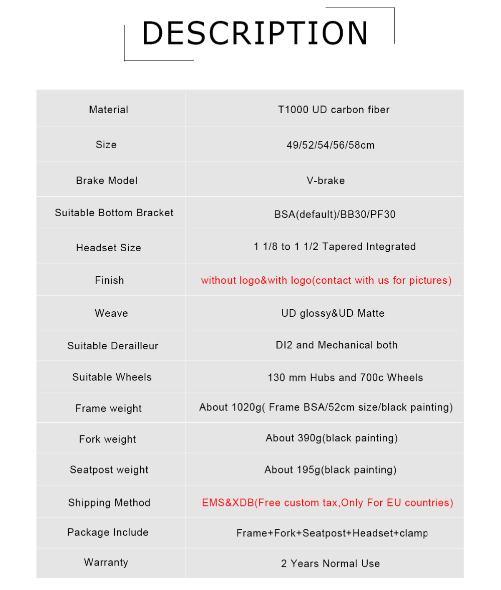 Flash Deal Light weight T1000 UD matte/glossy carbon road bicycle frame racing bike frame Mechanical/Di2 (logo,available) 2