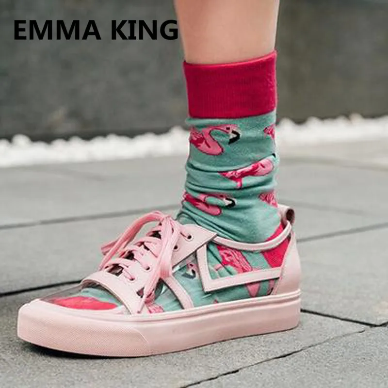 

Fashion Candy Color PVC Transparent Women Sneakers Round Toe Lace Up Rubber Ladies Casual Flats Shoes Woman Designer Runway Shoe