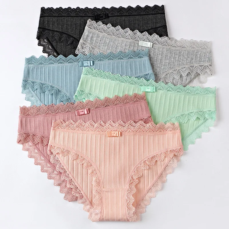 

Plus Size Fashion Women Underwear Thongs For Ladies Brazilian Briefs bragas Sexy Lingerie Lace Cotton String Women's Panties