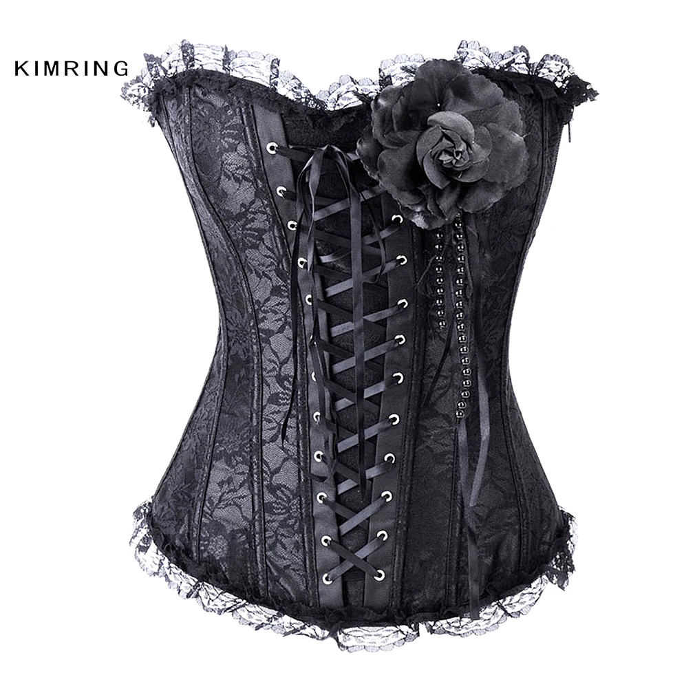 Kimring Sexy Overbust Corset and Bustier Burlesque Steampunk Lace