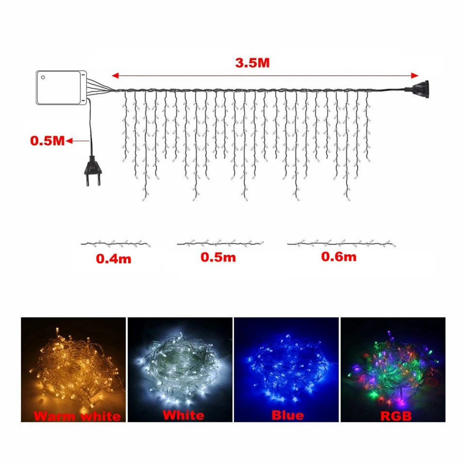Гирлянда, уличный светильник, s занавеска, сосулька, светодиодный светильник, 3,5 м, свисает, 0,5 м, водонепроницаемый, для праздника, Рождества, свадьбы, Рождества, украшения
