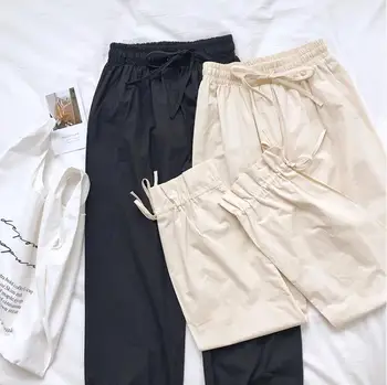

Lace-up elastic waist summer casual trousers