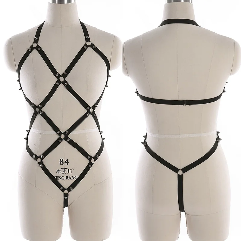 Body Harness Women Set Belt Garter Black Red Sexy Suit Bondage Cage Bra for Women Elastic Goth Festival Rave Dance Cosplay Wear - Цвет: Black N0046