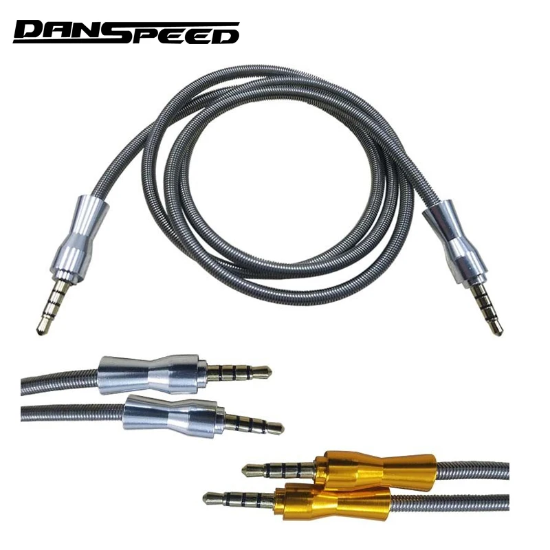 

DANSPEED 5Ft 1.5m 1/8" 3.5mm Male to Male 4 Pole TRRS Male Aux Jack Metal Coiled Audio Cable for MP3 PC Speaker Smartphone