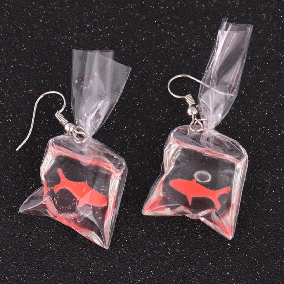 Transparent Bag Goldfish Dangle Earring Shellhard Bijoux Femme boucle d'oreille Hook Earrings Fashion Womens Jewelry Gift
