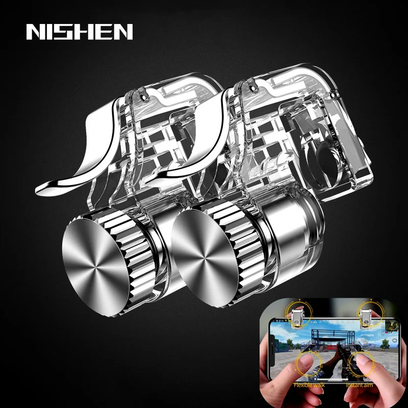 

NISHEN Mobile Phone Game Joystick Four Finger Fire Aim Button Trigger L1 R1 Shooter Metal Key With Gamepad