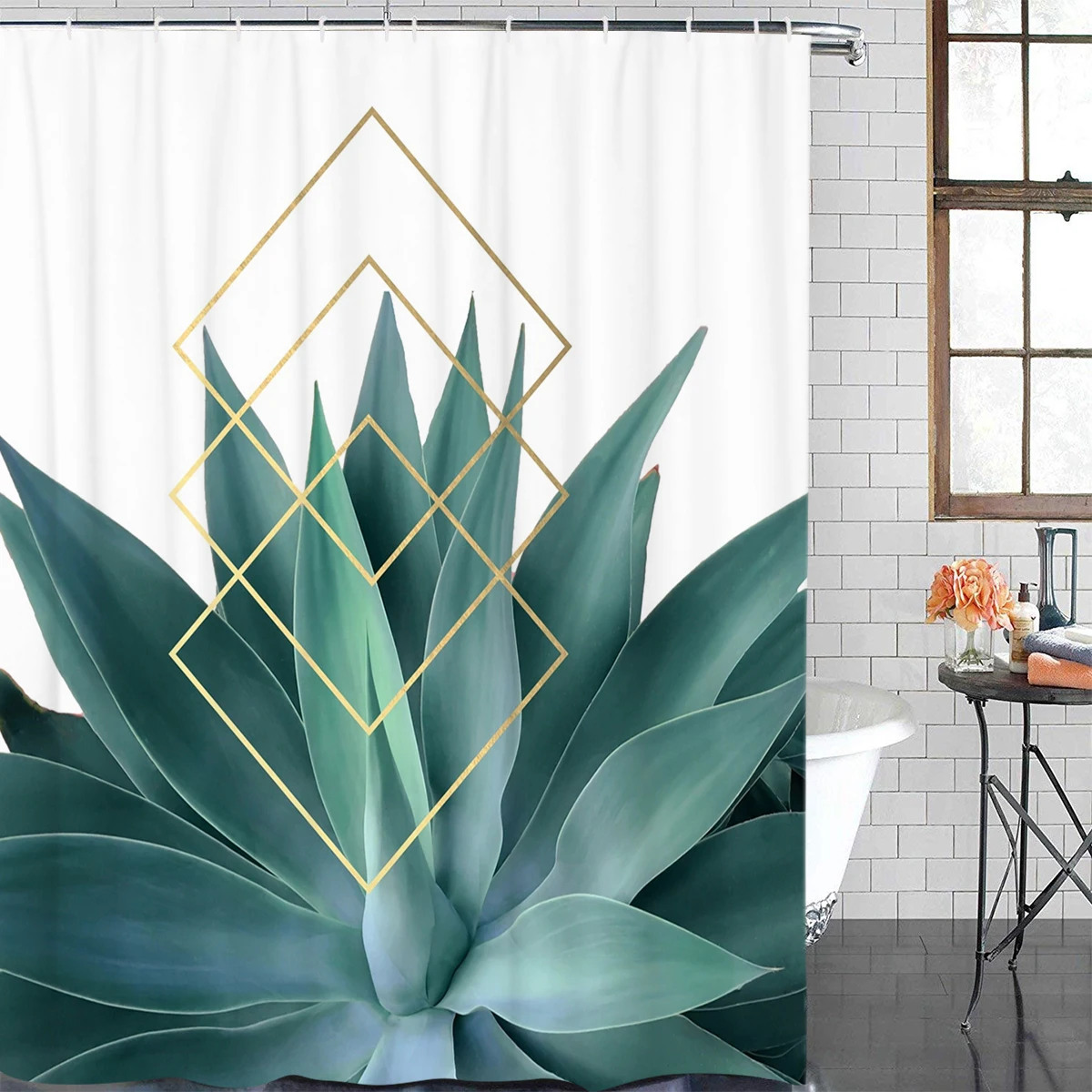 Agave геометрические Экстра длинная ткань для ванной занавески душа Ванная комната