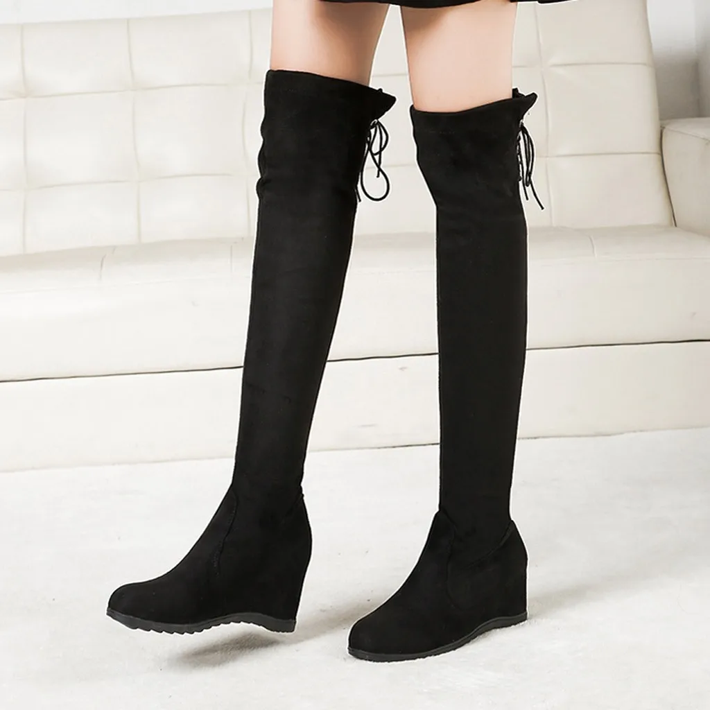 

Women's warm boots 2019 autumn and winter new Round Toe thick with side over the knee boots elastic boots women's shoes 7.8