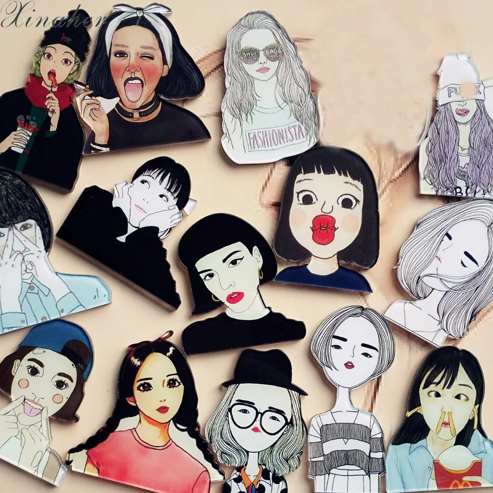 

XINAHER 1 PC Icons on The Backpack Acrylic Badges Jeans Decoration Badge for Clothes Kawaii Pin Brooch